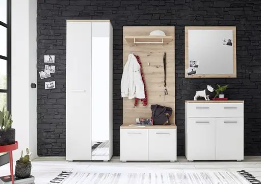 Schuhbank - B ca. 78 cm, Weiß, Artisan Eiche Nachbildung