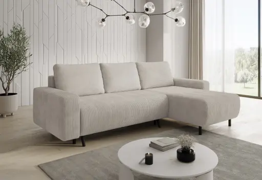 Ecksofa - Ecke links, 2-Sitzer inkl. elektrischer Sitzvorzug, Stoff, Creme