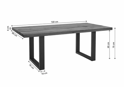 Esstisch - LB ca. 160x90 cm, Wildeiche massiv geölt, Schweizer Kante, Schwarz