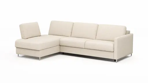 Ecksofa Nuoro - Longchair links mit 2-Sitzer inkl. Schlaffunktion und Bettkasten, Stoff, Beige