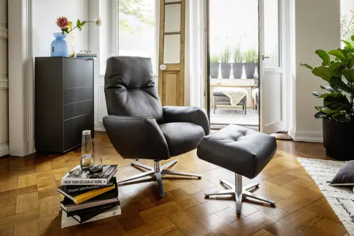 Hocker Terni - Sternfuss, Leder, Grau