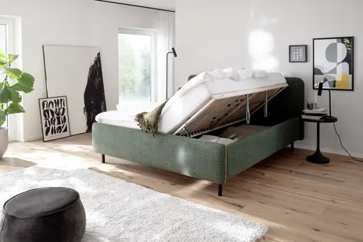 Polsterbett - Liegefläche ca. 180x200 cm, Absetzung Mango, Stoff, Dunkelgrün