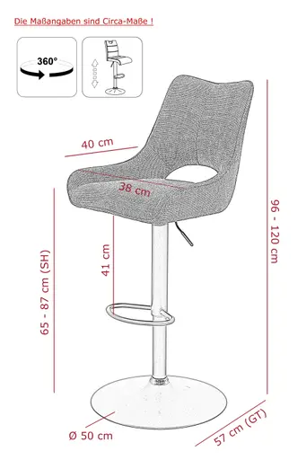 Barhocker - drehbar, höhenverstellbar, Microfaser, Anthrazit