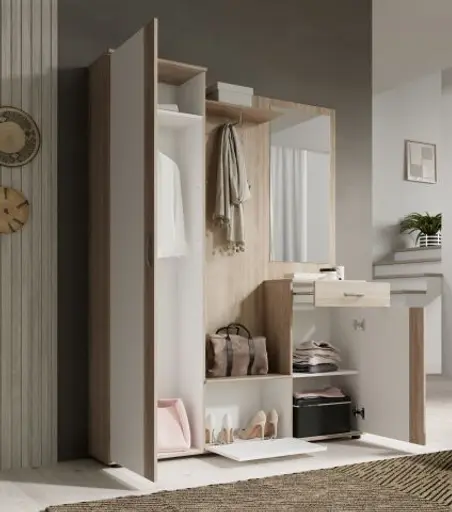 Kompaktgarderobe - Sonoma Eiche Nachbildung, Weiß