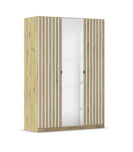 Drehtürenschrank RUERTO- B ca. 136 cm, Eiche Dekor, Weiß, Paneel, Eiche Dekor, Spiegel