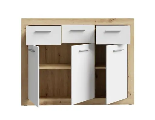 Kommode FIBI- Eiche Dekor, Weiß