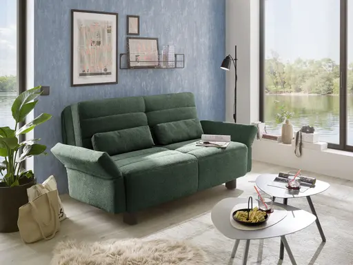 Faltsofa Easy - 2-Sitzer, ca. 140 cm inkl. Schlaffunktion/Topper/Armteil verstellbar, Stoff, Dunkelgrün