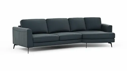 Ecksofa Oviedo - 2-Sitzer mit Ecke rechts, Leder, Dunkelblau