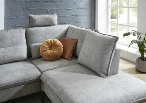 Ecksofa EM Marseille - 2,5-Sitzer mit Ecke rechts,  Rückentiefe verstellbar, Stoff, Grau
