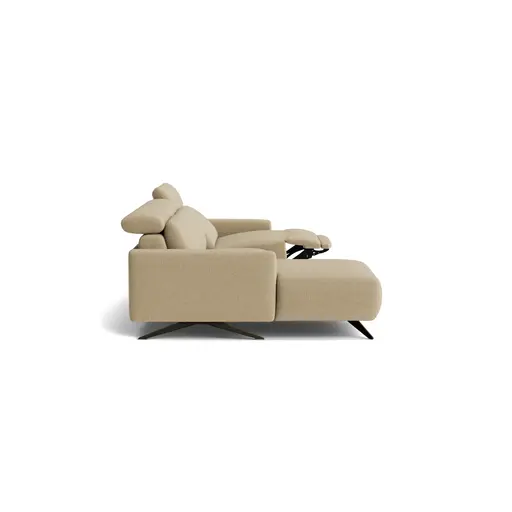 Ecksofa Arona - Longchair mit 2-Sitzer rechts inkl. Relaxfunktion und Kopfteil verstellbar motorisch, Stoff, Grau