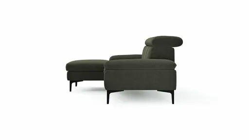 Ecksofa Felipa - Longchair links mit 2,5-Sitzer inkl. Kopfteil verstellbar, Stoff, Dunkelgrün