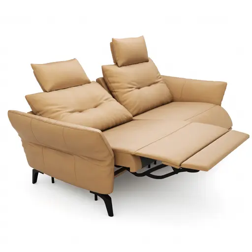 Sofa Bahia - 2-Sitzer inkl. Kopfstütze/ Armlehne verstellbar und Relaxfunktion (motorisch), Leder, Kurkuma