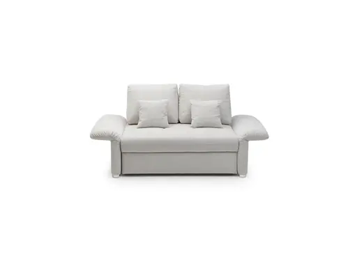 Sofa JORDEN - 1,5-Sitzer inkl. Schlaffunktion mit Bettkasten, verstellbare Armlehnen, Stoff, Beige