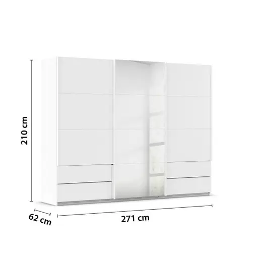 Schwebetürenschrank- B ca. 271, Weiß, Spiegel