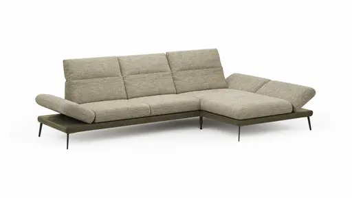 Ecksofa Elena - 2,5-Sitzer und Longchair rechts, Kopfteil/Armlehne verstellbar, Stoff Limette