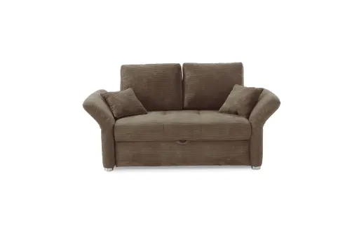 Sofa JORDEN - 1,5-Sitzer inkl. Schlaffunktion mit Bettkasten, verstellbare Armlehnen, Cord, Taupe