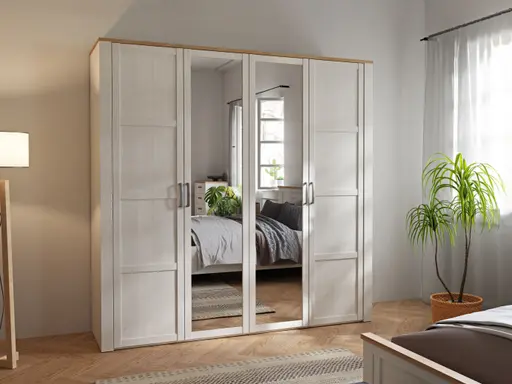 Drehtürenschrank FELLIAN- B ca. 215 cm, Weiß, Eiche Dekor, Spiegel
