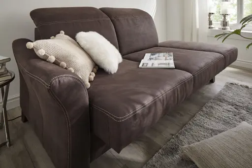 Sofa Canterbury - Recamiere links inkl. Kopfteil verstellbar und Sitzvorzug (motorisch), Stoff, Dunkelbraun