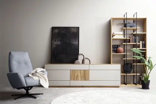 Regal Mileto - BHT ca. 119x215x32 cm, Asteiche Natur, Metall, Schwarz