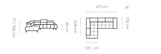 Ecksofa - Ecke links mit 2-Sitzer, Sitzvorzug motorisch, Kopfteil verstellbar, Stoff, Dunkelblau