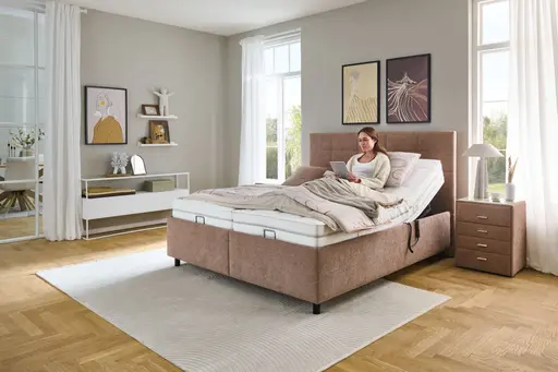 Polsterbett - Liegefläche ca. 180x200 cm, Lattenrahmen motorisch, Stoff, Rose