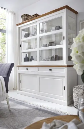 Buffetschrank Louisiana - mit Schiebetüren, teilmassiv, Weiß