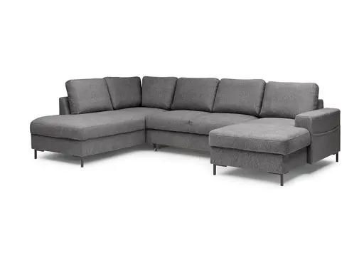 Wohnlandschaft - Ecke links mit 2-Sitzer und Longchair rechts, Stoff, Anthrazit