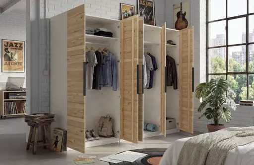 Drehtürenschrank- B ca. 250 cm, Kaschmir, Matt, Eiche, Massiv. Geölt