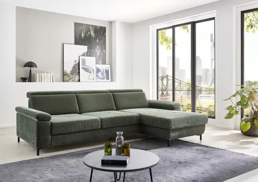 Ecksofa - 3-Sitzer mit Longchair rechts, Stoff, Moos