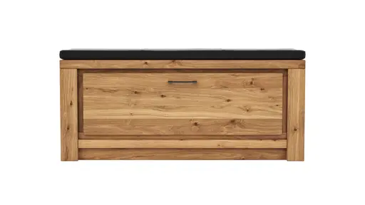 Schuhschrank Farmingdale - Eiche massiv, natur geölt mit Sitzkissen schwarz