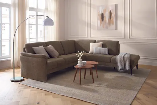 Ecksofa Gomera - 2,5-Sitzer mit Ecke und Abschlussteil rechts, Stoff, Mocca