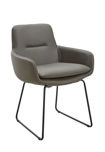 Armlehnstuhl Macano - Leder, Dunkelgrau