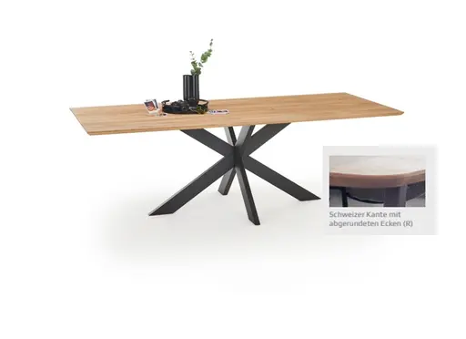 Esstisch - LB ca. 240x100 cm, Wildeiche massiv geölt, Schweizer Kante mit abgerundeten Ecken, Schwarz