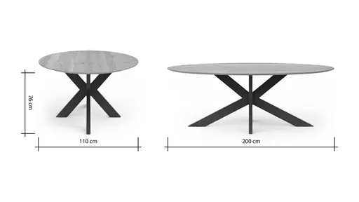 Esstisch Phoenix - LB ca. 200x110 cm, Eiche massiv, oval