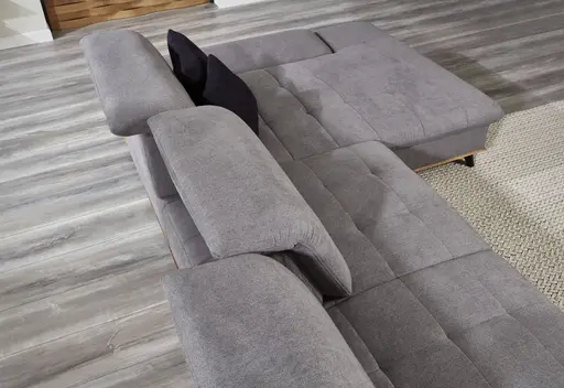 Ecksofa - 2-Sitzer mit Longchair rechts, Sitztiefe verstellbar, Stoff, Dunkelgrau