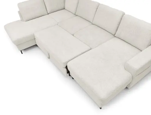 Wohnlandschaft - Ecke links mit 2-Sitzer und Longchair rechts, Stoff, Creme
