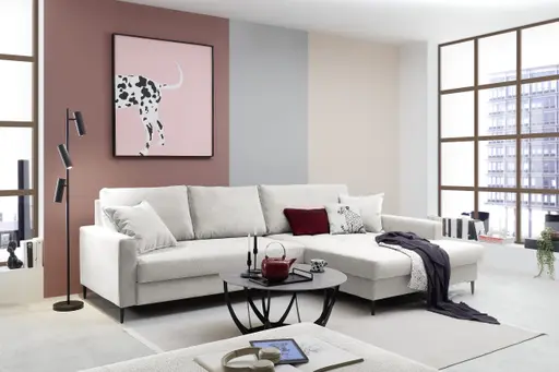 Ecksofa - 3-Sitzer mit Longchair rechts, Stoff, Creme