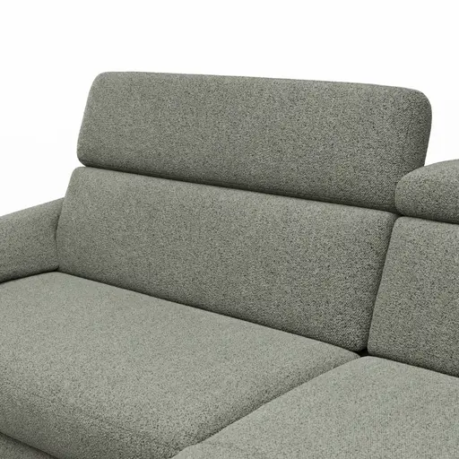 Ecksofa Paulina - 1-Sitzer mit Longchair rechts, Kopfteil verstellbar, Stoff, Khaki