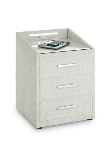 Nachttisch- Taupe, mit Glasplatte, inkl. Beleuchtung