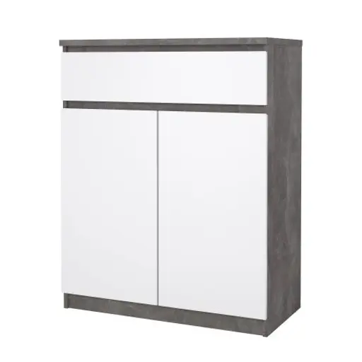 Kommode - B ca. 81 cm, Betonoptik, Weiß Hochglanz