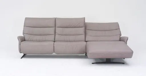 Ecksofa - 3-Sitzer mit Longchair rechts, Relaxfunktion motorisch, Leder, Eisengrau