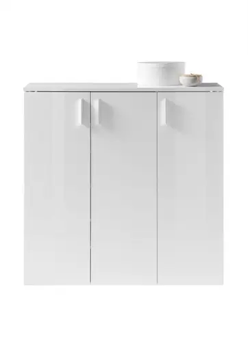 Schuhschrank - B ca. 120 cm, Weiß, Weiß Hochglanz