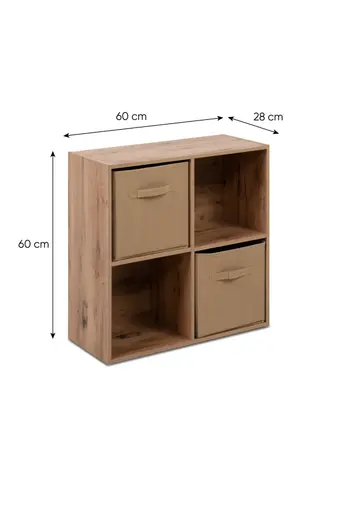 Regal - inkl. Stoffboxen, B ca. 60 cm, Artisan Eiche Nachbildung, Beige