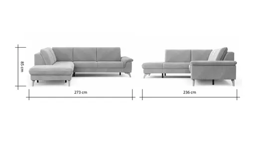 Ecksofa Tulsa KS - 1,5-Sitzer mit Anstellhocker links, Spitzecke und 2,5-Sitzer rechts, Stoff, Graubeige