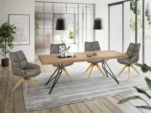 Esstisch - LB ca. 220x100 cm, Wildeiche massiv geölt, Baumkante, Schwarz