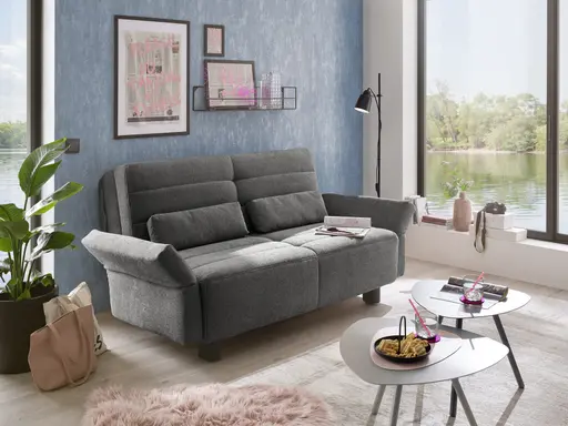  Faltsofa Easy - 2-Sitzer, ca. 140 cm inkl. Schlaffunktion/Topper/Armteil verstellbar, Stoff, Dunkelgrau