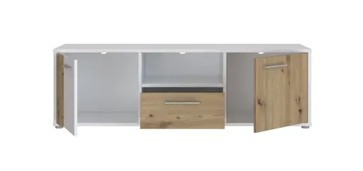 TV-Board FLORISS- Weiß, Eiche Dekor