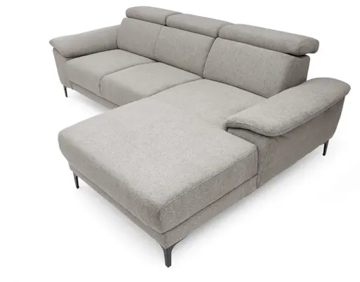 Ecksofa EZRA - 2-Sitzer, Ecke rechts inkl. Kopfteilverstellungen, Relaxfunktion im Longchair, Stoff, Beige