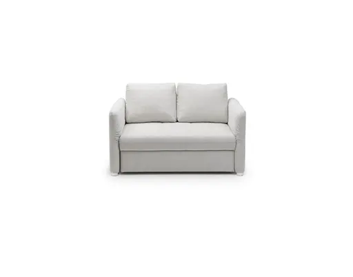 Sofa JORDEN - 1,5-Sitzer inkl. Schlaffunktion mit Bettkasten, verstellbare Armlehnen, Stoff, Beige