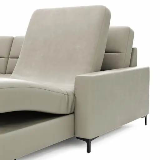 Wohnlandschaft Merlos H - Ecke links mit 2,5-Sitzer und Longchair rechts inkl. Relaxfunktion (motorisch), Leder, Kreide